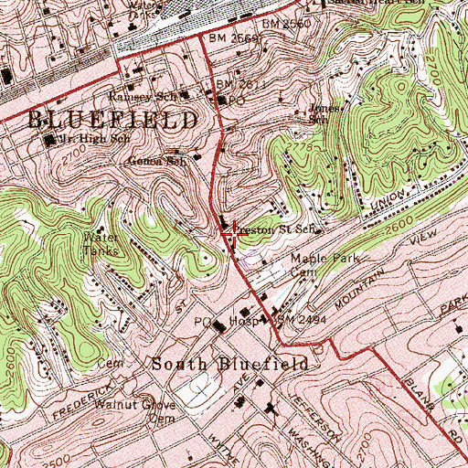 Topographic Map of Saint Marys Hospital (historical), WV