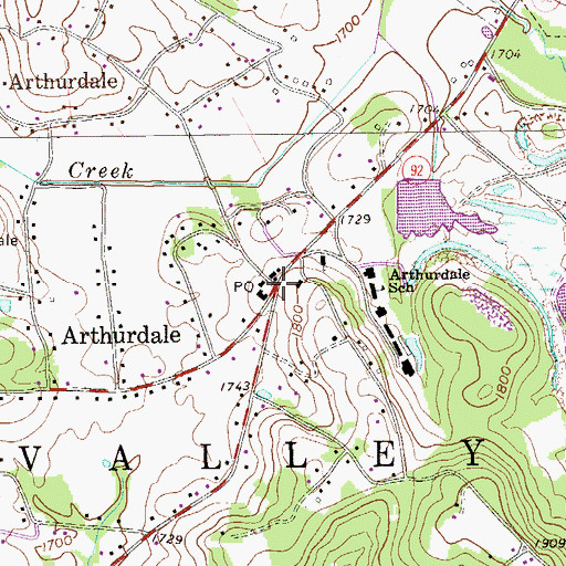 Topographic Map of Arthurdale Historic District, WV
