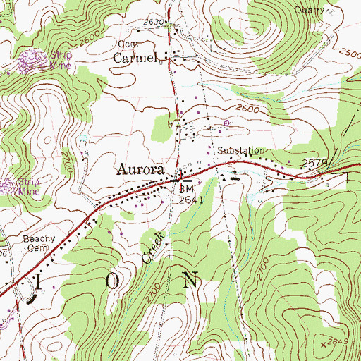 Topographic Map of Aurora Post Office, WV