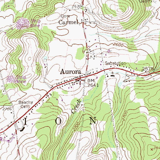 Topographic Map of Aurora United Methodist Church, WV
