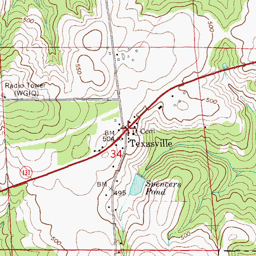 Topographic Map of Texasville United Methodist Church, AL