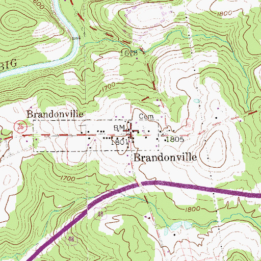 Topographic Map of Brandonville United Methodist Church, WV