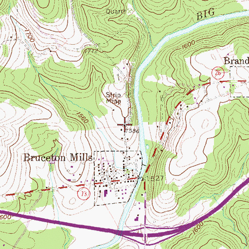 Topographic Map of Bruceton United Methodist Church, WV