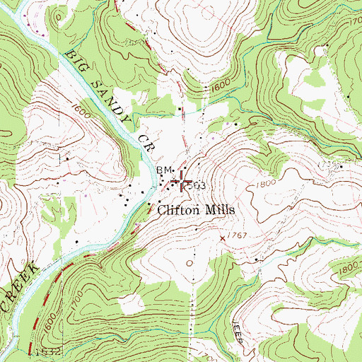 Topographic Map of Clifton Mills Union Church, WV