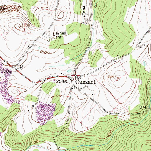 Topographic Map of Cuzzart Post Office, WV