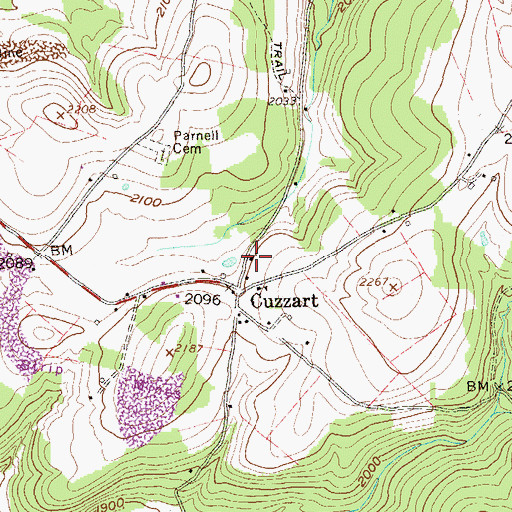 Topographic Map of Cuzzart United Methodist Church, WV