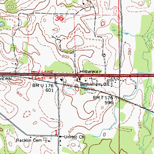 Topographic Map of Bethlehem Primative Baptist Church, AL