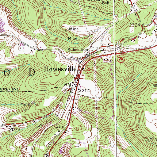 Topographic Map of Howesville United Methodist Church, WV