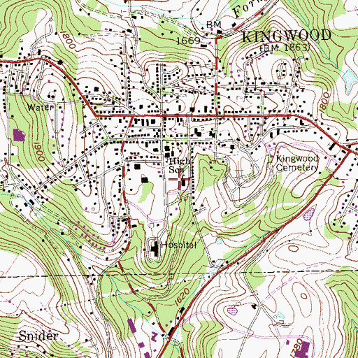 Topographic Map of Kingwood Elementary School, WV
