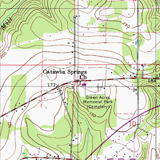 Topographic Map of Catawba Springs Baptist Church, AL