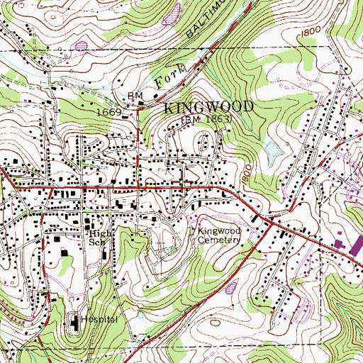 Topographic Map of Kingwood Post Office, WV