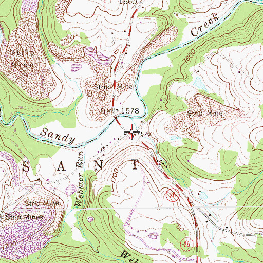 Topographic Map of Little Sandy, WV