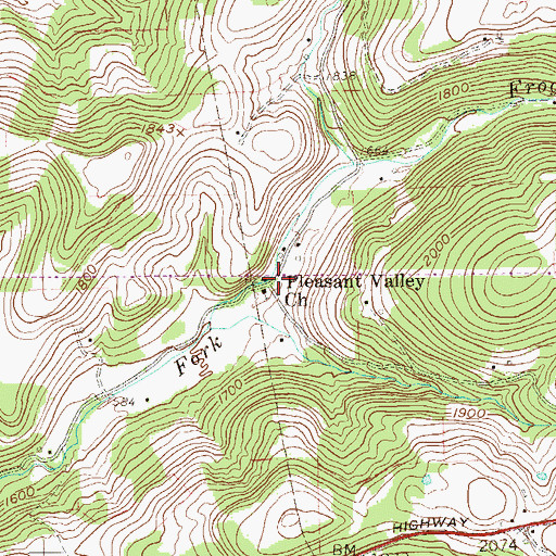 Topographic Map of Pleasant Valley, WV
