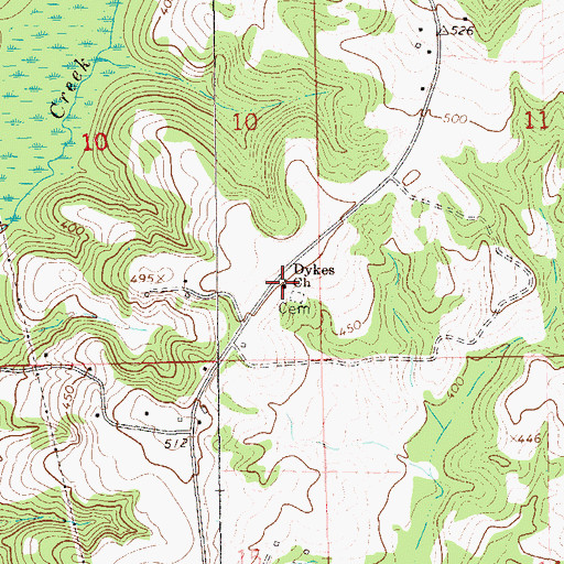 Topographic Map of Dykes Baptist Church, AL