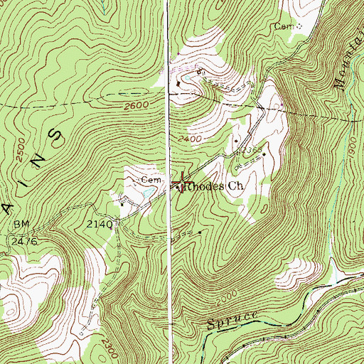 Topographic Map of Rhodes School (historical), WV