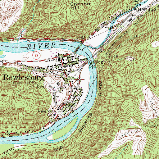 Topographic Map of Rowlesburg Town Hall, WV