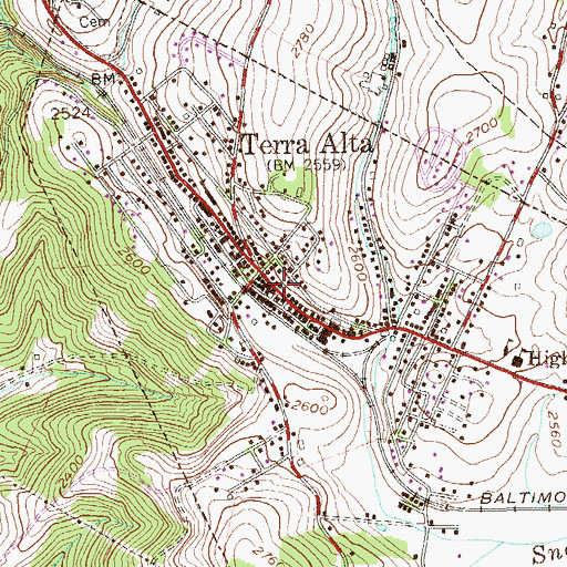 Topographic Map of Terra Alta Baptist Church, WV