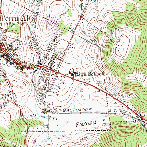 Topographic Map of Terra Alta High School (historical), WV