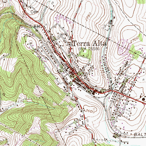 Topographic Map of Terra Alta United Presbyterian Church, WV