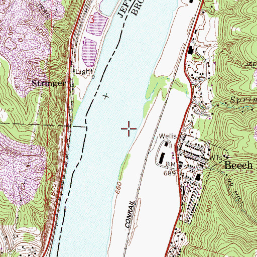 Topographic Map of Beech Bottom Bar (historical), WV