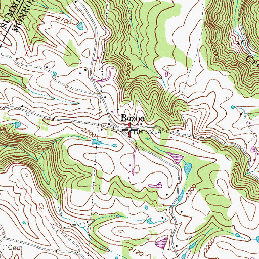 Topographic Map of Bozoo Christian Church, WV