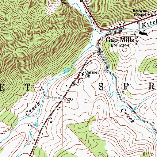 Topographic Map of Gap Mills Cemetery, WV