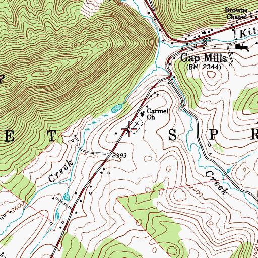 Topographic Map of Gap Mills United Methodist Church, WV