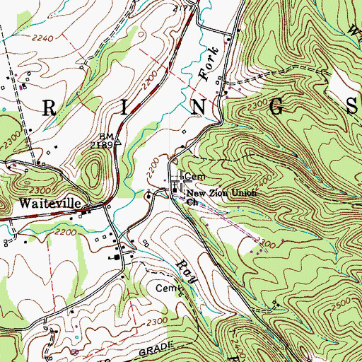 Topographic Map of New Zion Cemetery, WV