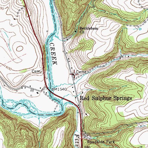 Topographic Map of Red Sulphur Springs Methodist Church, WV