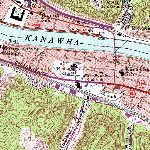 Topographic Map of CAMC Memorial Helistop - ground level, WV