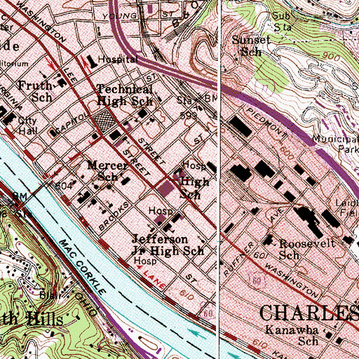 Topographic Map of CAMC - General Rooftop Heliport, WV