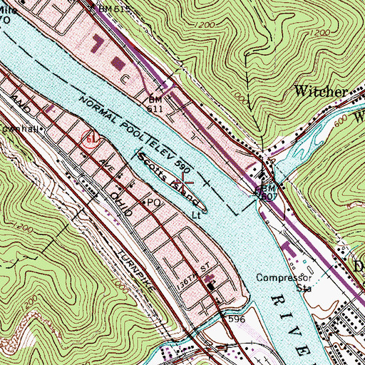 Topographic Map of Island Airport, WV