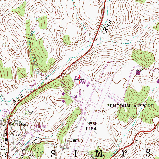 Topographic Map of North Central West Virginia Airport, WV