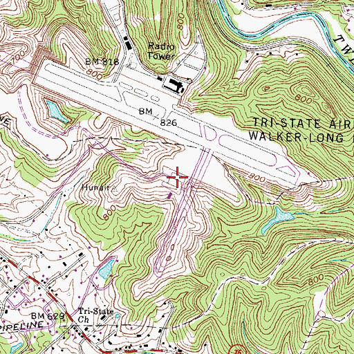 Topographic Map of Tri-State Airport/Milton J Ferguson Field, WV