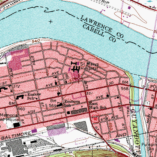 Topographic Map of Saint Marys Hospital Heliport, WV