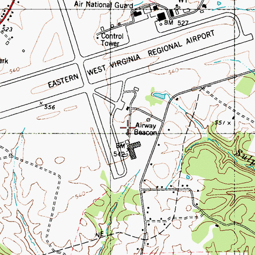 Topographic Map of Eastern WV Regional Airport/Shepherd Field, WV
