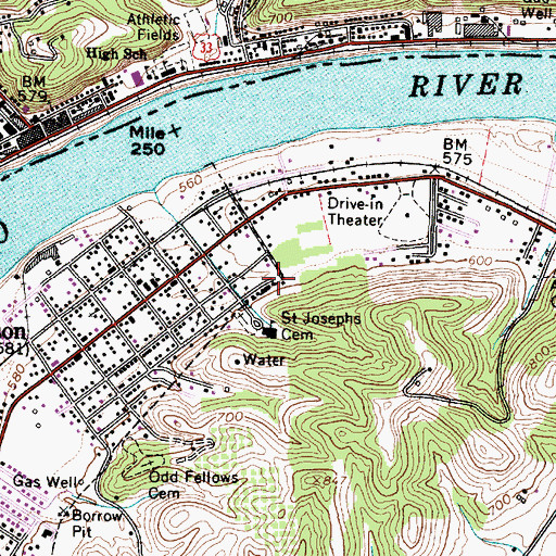 Topographic Map of Pomeroy-Mason Seaplane Base, WV