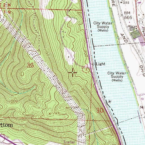 Topographic Map of Moundsville Seaplane Base, WV