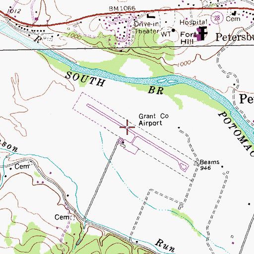 Topographic Map of Grant County Airport, WV