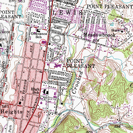 Topographic Map of Pleasant Valley Hospital Heliport, WV