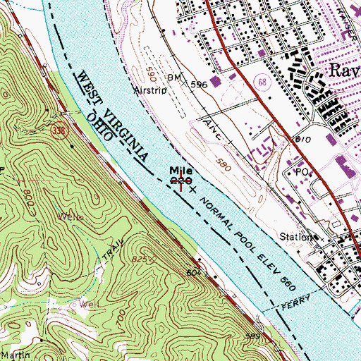 Topographic Map of Ravenswood Seaplane Base, WV