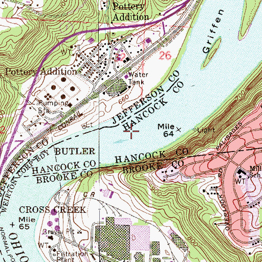 Topographic Map of Weirton - Steubenville Seaplane Base, WV