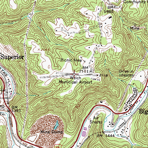 Topographic Map of Welch Municipal Airport, WV