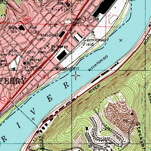 Topographic Map of Warwood - Martins Ferry Seaplane Base, WV