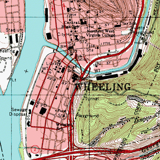 Topographic Map of Ohio Valley Medical Center Heliport, WV