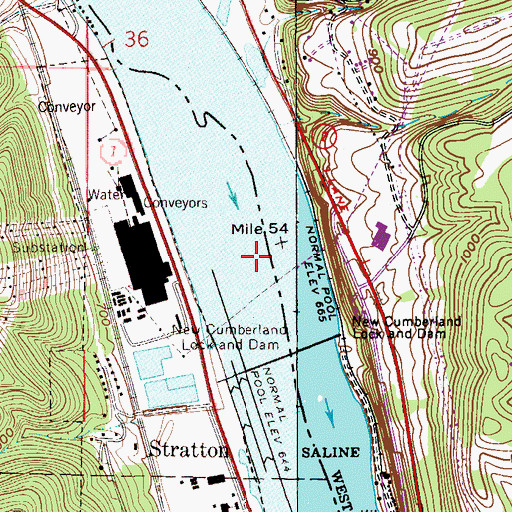 Topographic Map of New Cumberland Pool, WV