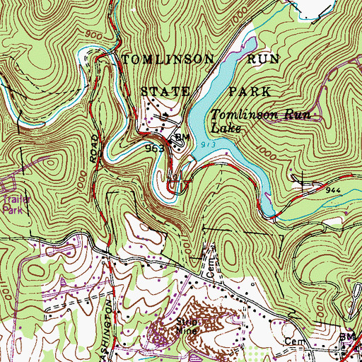 Topographic Map of Tomlinson Run Dam, WV