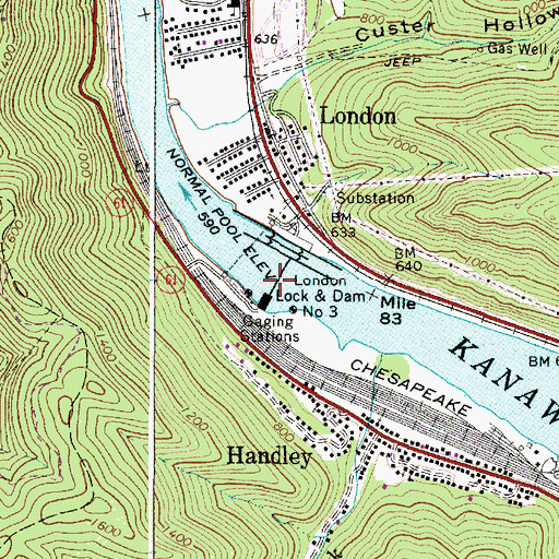 Topographic Map of London Locks and Dam, WV