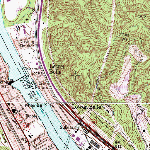 Topographic Map of Marmet Locks and Dam, WV
