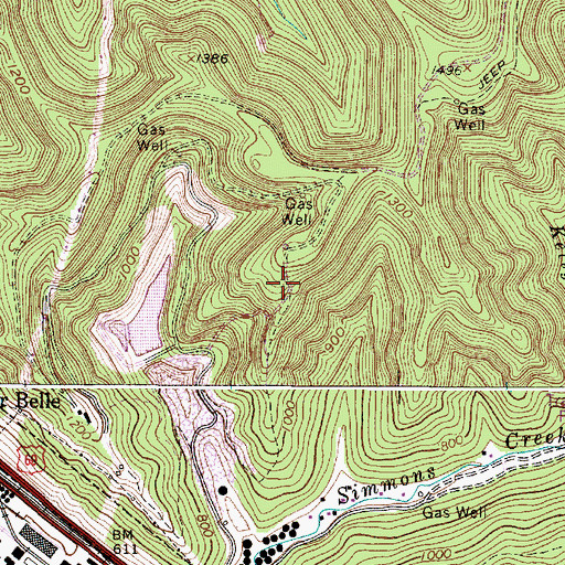 Topographic Map of Scotts Run Cinder Barrier Dam, WV